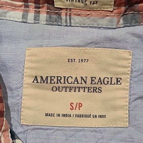 American eagle outfitters mens short sleeve red white and blue button down - Picture 4 of 6